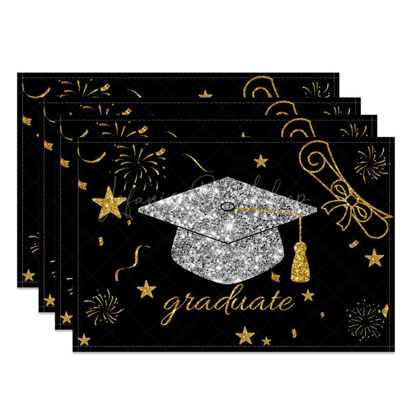 Lofaris Black And Gold Glitter Graduate Set of 4 Placemats
