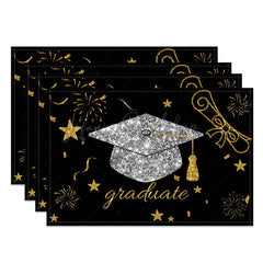Lofaris Black And Gold Glitter Graduate Set of 4 Placemats
