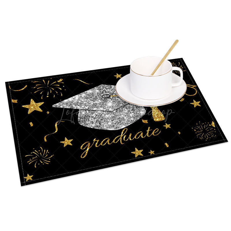 Lofaris Black And Gold Glitter Graduate Set of 4 Placemats