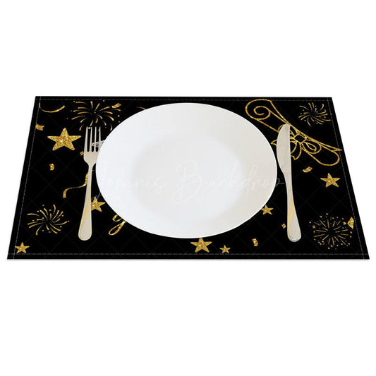 Lofaris Black And Gold Glitter Graduate Set of 4 Placemats