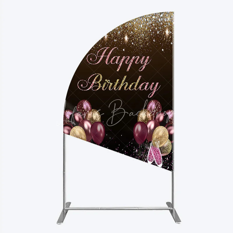 Lofaris Black and Gold Glitter Half Moon Arch Backdrop High Heels Champagne Birthday Party Decor Pink Balloon Theme Background for Women
