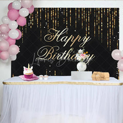 Lofaris Black and Gold Glitter Happy Birthday Backdrop Shining Sequin Rain Photography Background
