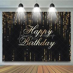 Lofaris Black and Gold Glitter Happy Birthday Backdrop Shining Sequin Rain Photography Background