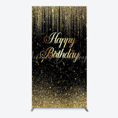 Lofaris Black and Gold Glitter Happy Birthday Rectangle Arch Backdrop Elegant Confetti Party Decoration for Celebrations