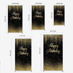 Lofaris Black and Gold Glitter Happy Birthday Rectangle Arch Backdrop Elegant Confetti Party Decoration for Celebrations