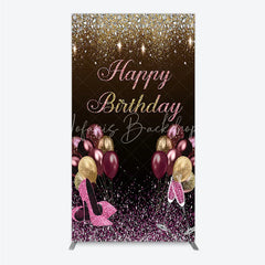 Lofaris Black and Gold Glitter Rectangle Backdrop High Heels Champagne Birthday Party Decor Pink Balloon Theme Background for Women