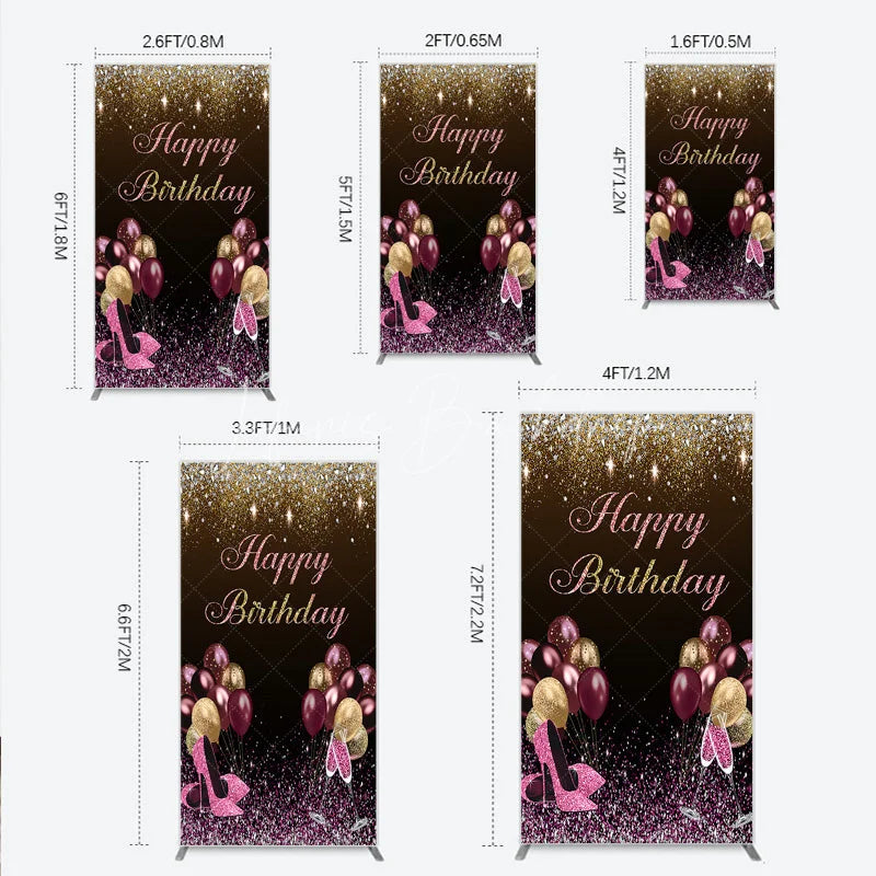 Lofaris Black and Gold Glitter Rectangle Backdrop High Heels Champagne Birthday Party Decor Pink Balloon Theme Background for Women