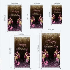 Lofaris Black and Gold Glitter Rectangle Backdrop High Heels Champagne Birthday Party Decor Pink Balloon Theme Background for Women