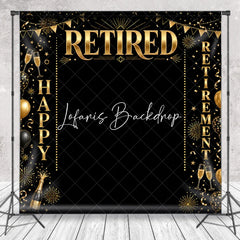 Lofaris Black and Gold Happy Retirement Celebration Holiday Backdrop Elegant Party Decor with Balloons Champagne