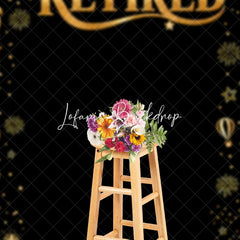 Lofaris Black and Gold Happy Retirement Party Holiday Backdrop with Fireworks Champagne Elegant Celebration Decor