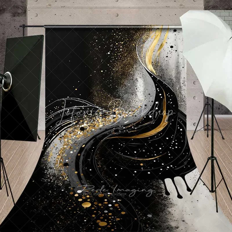 Lofaris Black and Gold Liquid Swirl Abstract Backdrop Thick Paint Drips Art Photography Background