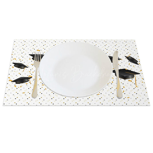 Lofaris Black And Gold Mortarboard Scroll Set of 4 Placemats