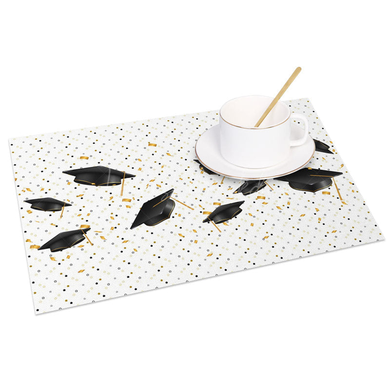 Lofaris Black And Gold Mortarboard Scroll Set of 4 Placemats