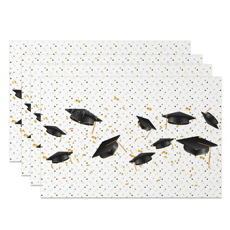 Lofaris Black And Gold Mortarboard Scroll Set of 4 Placemats