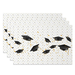 Lofaris Black And Gold Mortarboard Scroll Set of 4 Placemats