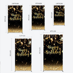 Lofaris Black and Gold Sparkling Happy Birthday Rectangle Backdrop Kit Elegant Stars Glitter Party Decor
