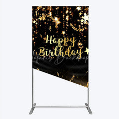 Lofaris Black and Gold Sparkling Happy Birthday Rectangle Backdrop Kit Elegant Stars Glitter Party Decor