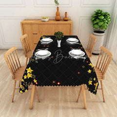 Lofaris Black and Gold Star Rectangle Tablecloth with Red Sparkles Elegant Festive Dinner Party Decor for Celebrations
