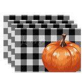Lofaris Black and Gray Intersecting Grid with Pumpkins Set of 4 Placemats for Modern Farmhouse Fall Decor
