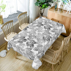 Lofaris Black and Grey Maple Leaf Rectangle Tablecloth for Modern Moody Fall or Halloween Decorations