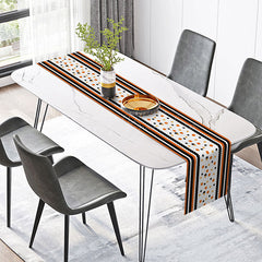 Lofaris Black and Orange Autumn Table Runner Stripes Polka Dots Pattern Fun Halloween or Thanksgiving Party Decor