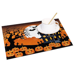 Lofaris Black and Orange Halloween Set of 4 Placemats with Bat Haunted Castle for Spooky Holiday Decor