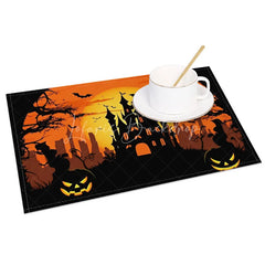 Lofaris Black and Orange Haunted Halloween Night Set of 4 Placemats for Spooky Festive Holiday Party Decor