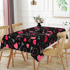 Lofaris Black and Pink Cupid Arrow Rectangle Tablecloth Romantic Heart Love Pattern Valentine Anniversary Dining Decor