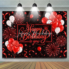 Lofaris Black and Red Glitter Happy Birthday to you Backdrop with Balloons Stars Ribbons for Festive Party Decor.