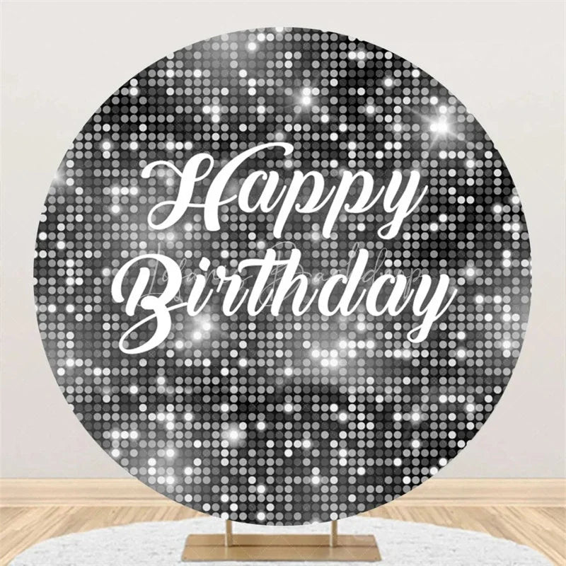 Lofaris Black and Silver Glitter Sequins Round Backdrop Happy Birthday Party Decoration Shimmering Bokeh Circle Cover