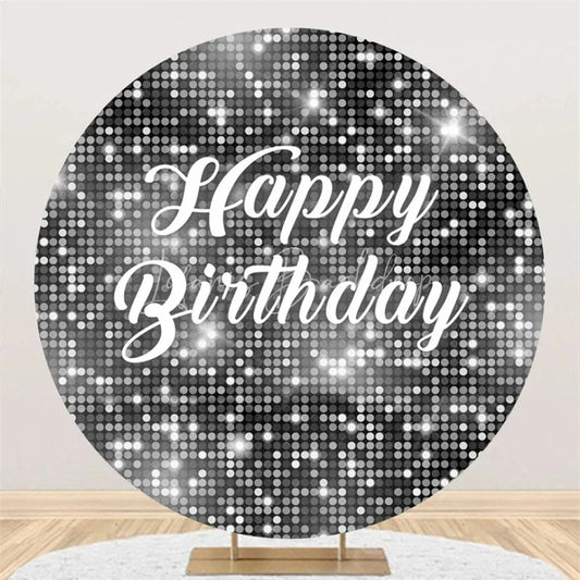 Lofaris Black and Silver Glitter Sequins Round Backdrop Happy Birthday Party Decoration Shimmering Bokeh Circle Cover