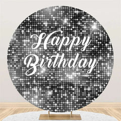 Lofaris Black and Silver Glitter Sequins Round Backdrop Happy Birthday Party Decoration Shimmering Bokeh Circle Cover