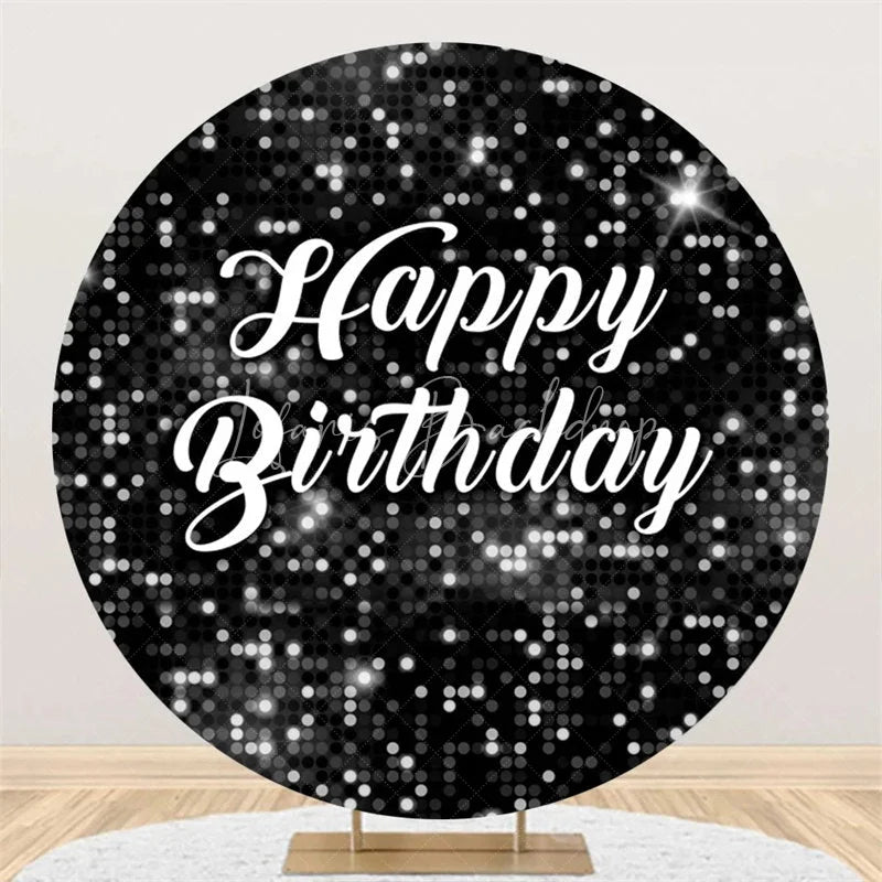 Lofaris Black and Silver Glitter Sequins Round Backdrop Happy Birthday Party Decoration Shimmering Bokeh Circle Cover