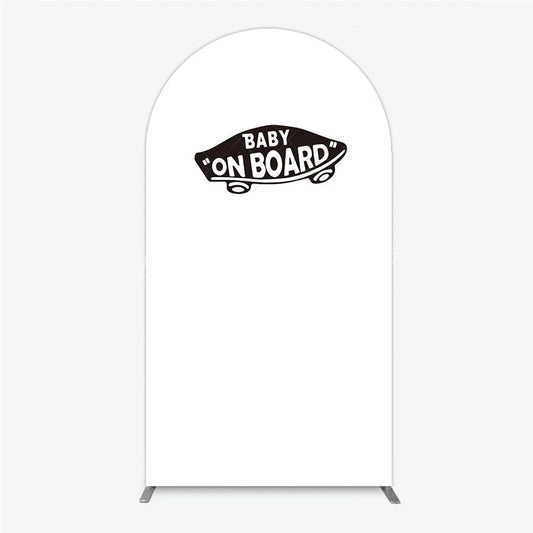 Lofaris Black and White Baby On Board Car Shape Round Top Arch Backdrop for Shower New Celebration Decor