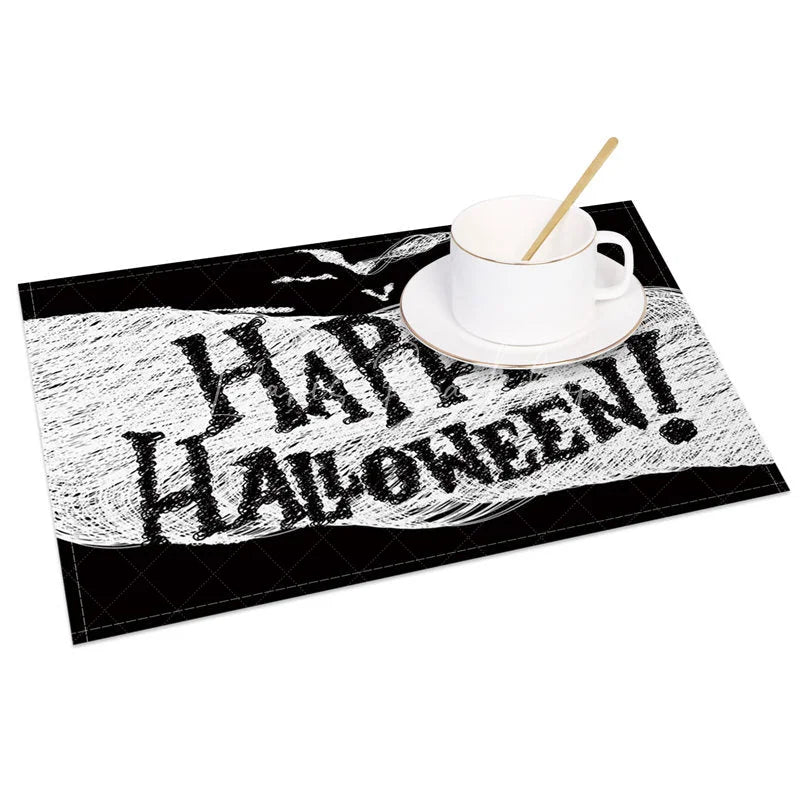Lofaris Black and White Bat Halloween Set of 4 Placemats for Modern Gothic Spooky Party Decorations
