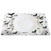 Lofaris Black and White Bat Halloween Style Set of 4 Placemats for Modern Gothic Spooky Decorations