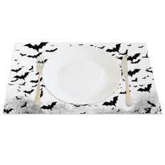 Lofaris Black and White Bat Halloween Style Set of 4 Placemats for Modern Gothic Spooky Decorations