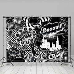 Lofaris Black and White Comic Book City Backdrop Superhero Action Words Wham Boom Crash Party Banner