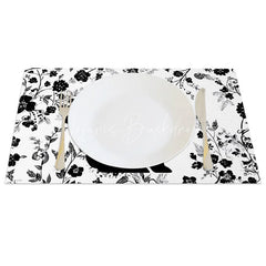 Lofaris Black and White Easter Bunny Set of 4 Placemats Floral Silhouette Rabbit Table Mats for Spring