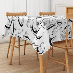 Lofaris Black and White Fish Totem Tablecloth for Modern Coastal Nautical or Minimalist Dining Decor