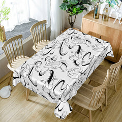 Lofaris Black and White Fish Totem Tablecloth for Modern Coastal Nautical or Minimalist Dining Decor