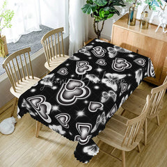 Lofaris Black and White Glowing Heart Butterfly Rectangle Tablecloth High Contrast Neon Pattern Modern Valentine Decor