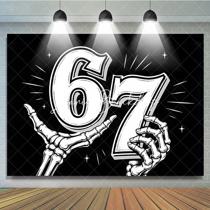 Lofaris Black and White Gothic Skeleton Hands 7th Birthday Backdrop Edgy Celebration Party Decor for Adult Milestones