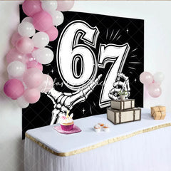 Lofaris Black and White Gothic Skeleton Hands 7th Birthday Backdrop Edgy Celebration Party Decor for Adult Milestones