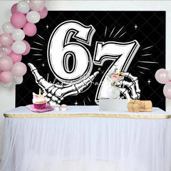 Lofaris Black and White Gothic Skeleton Hands 7th Birthday Backdrop Edgy Celebration Party Decor for Adult Milestones