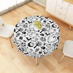 Lofaris Black and White Halloween Round Tablecloth with Cute Ghost Pattern for Modern Spooky Party Decor