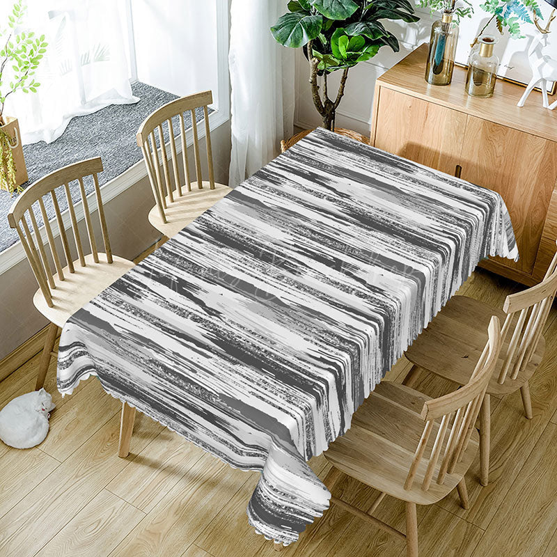 Lofaris Black and White Ink Wash Abstract Rectangle Tablecloth for Modern Zen Minimalist Dining Decor