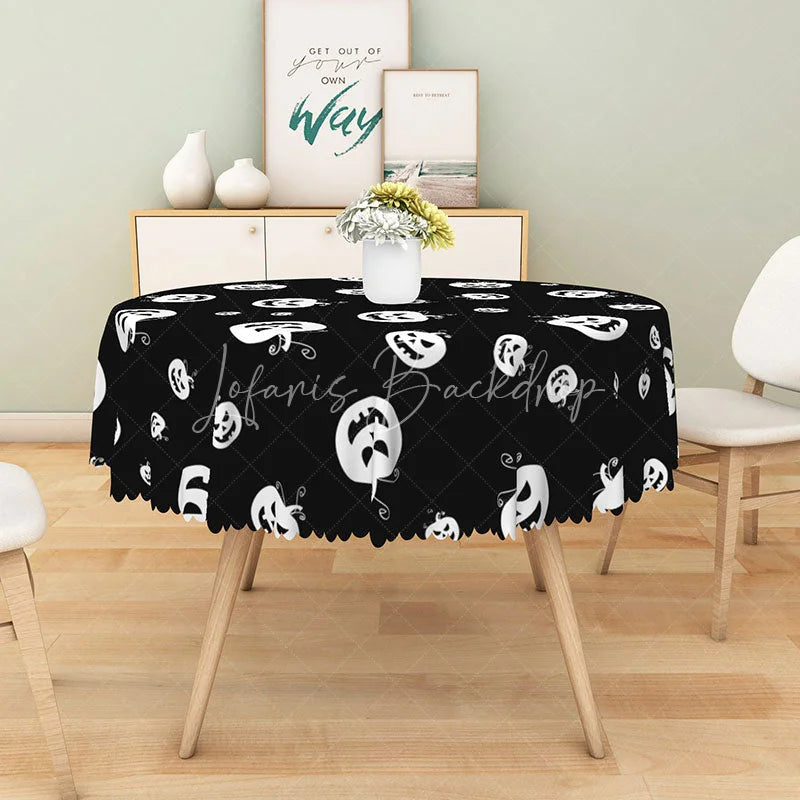 Lofaris Black and White Jack-o’-Lantern Halloween Round Tablecloth for Modern Spooky Gothic Decor