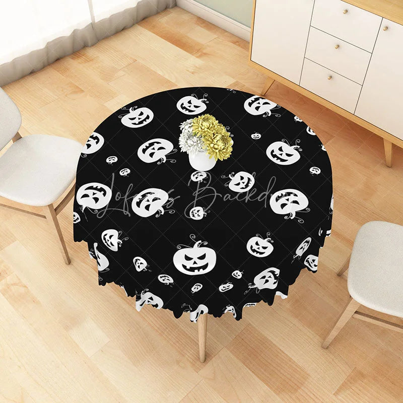 Lofaris Black and White Jack-o’-Lantern Halloween Round Tablecloth for Modern Spooky Gothic Decor