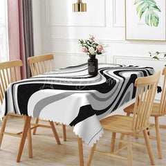 Lofaris Black and White Liquid Swirl Rectangle Tablecloth Grey Abstract Flowing Marble Table Cover Decor
